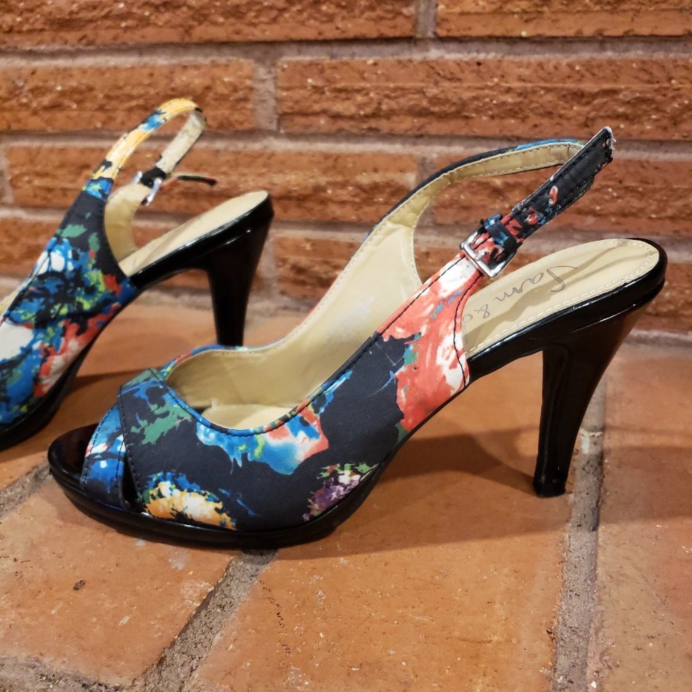 Sam & Libby Evanz Floral Inspired Peep Toe Slingback Pumps Size 7.5